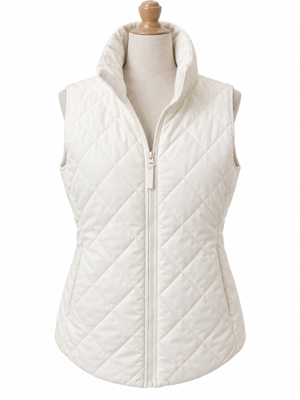 Geoffrey Beene Ivory Diamond Quilted Zip Puffer Vest Women’s S